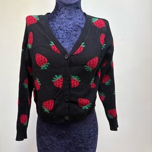 Art Class Black Cardigan with Strawberry Design Girls size XL